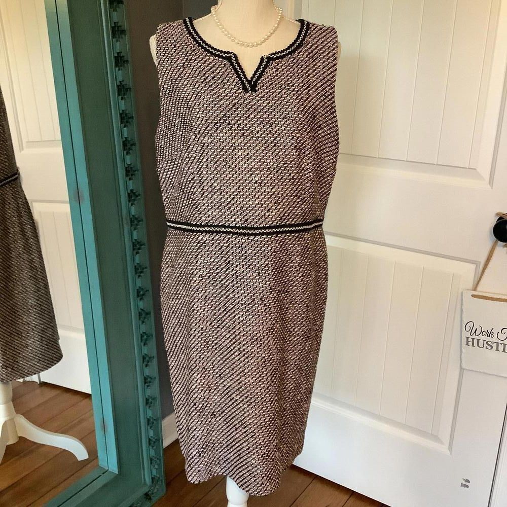 Talbots Chic Sleeveless Midi Dress with Black Trim